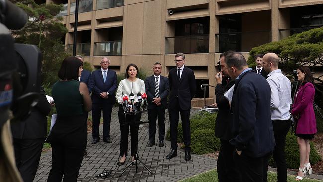 New South Wales Premier Gladys Berejiklian addresses the media today. Picture: Getty Images