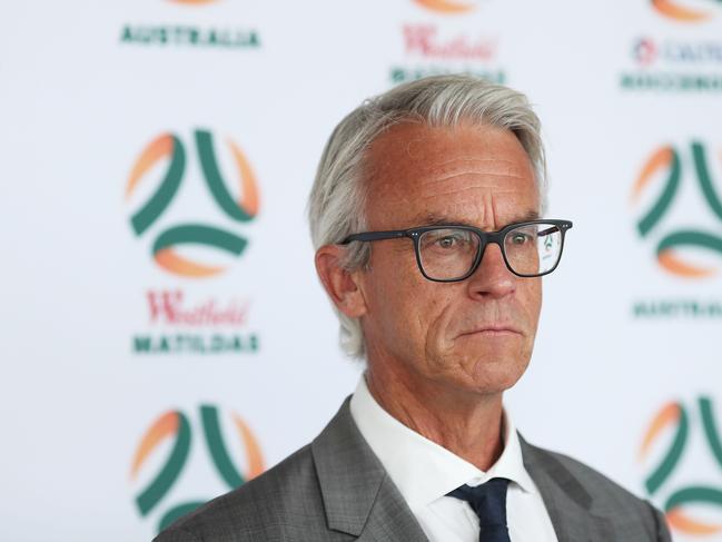 SYDNEY, AUSTRALIA - DECEMBER 04: FFA CEO David Gallop speaks to the media during a media opportunity after the FFA announcement of the national team rebranding at the Overseas Passenger Terminal on December 04, 2018 in Sydney, Australia. (Photo by Matt King/Getty Images)