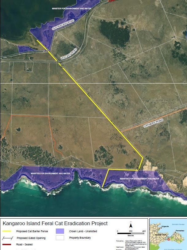 A map showing where the cat proof fence will divide the island. Picture: Supplied