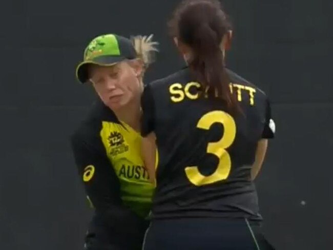 The collision that took Healy out of the match with India and put her in doubt for the semi-final.