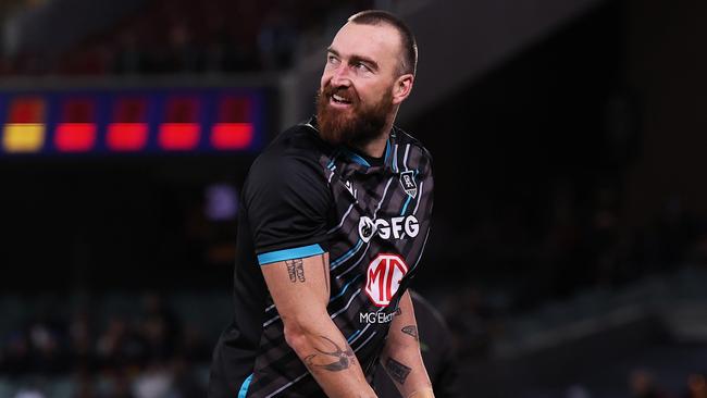 ADELAIDE, AUSTRALIA – JULY 29: Charlie Dixon of the Power warms up during the 2023 AFL Round 20 match between the Adelaide Crows and the Port Adelaide Power at Adelaide Oval on July 29, 2023 in Adelaide, Australia. (Photo by Sarah Reed/AFL Photos via Getty Images)