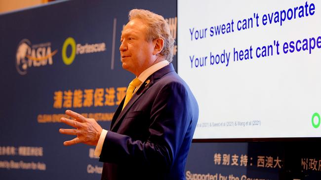 Fortescue boss Andrew Forrest warns of climate catastrophe at the Boao Forum in Perth. Picture: NCA NewsWire / Sharon Smith