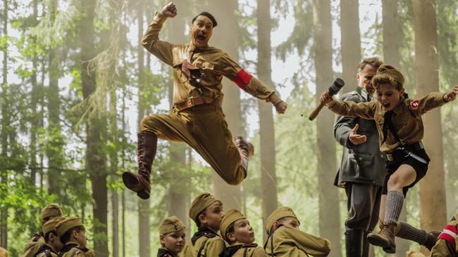 Taika Waititi – as Adolf Hitler — and Roman Griffin Davis in a scene from Jojo Rabbit.