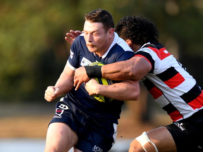 GOLD COAST, AUSTRALIA - SEPTEMBER 08: Matt Faessler of Country attempts to break away from the defence during the round 2 NRC match between QLD Country and Canberra Vikings at Bond University on September 08, 2019 in Gold Coast, Australia. (Photo by Bradley Kanaris/Getty Images)