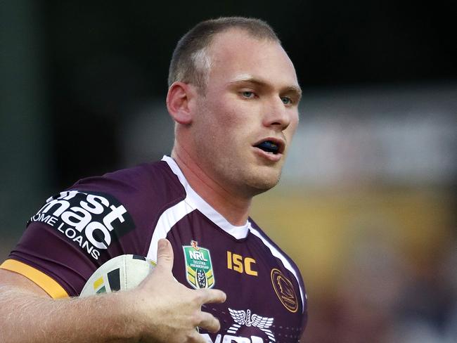 Broncos' Matt Lodge during the Brisbane Broncos and Gold Coast Titans pre-season NRL match at the Clive Berghofer Stadium, Toowoomba, Saturday, 17th of February 2018.  (AAP Image/Josh Woning)