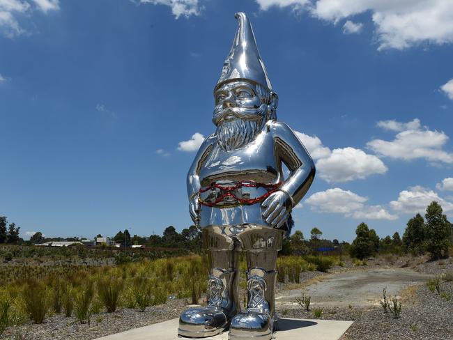 The large gnome adjacent to the Mornington Peninsula Freeway at Cranbourne road in Frankston. Picture: Chris Eastman