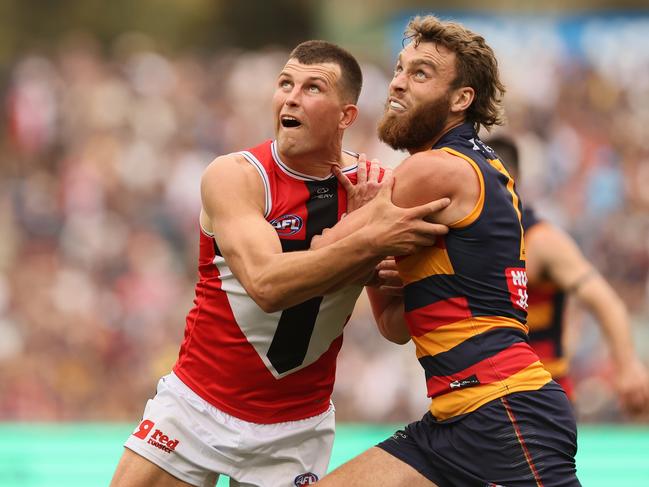 St Kilda’s Rowan Marshall needs to play the majority of his game in the ruck this week, not forward. Picture: Getty Images