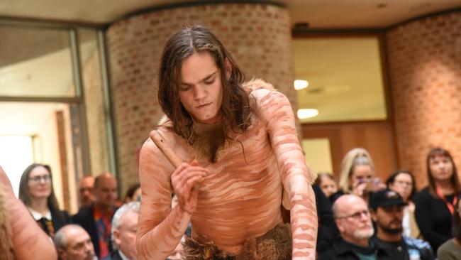 Palawa welcoming ceremony at the official opening of the University of Tasmania's $45.5m River's Edge building, part of the Northern Transformation relocation of the campus from Newnham to Inveresk. Picture: Alex Treacy