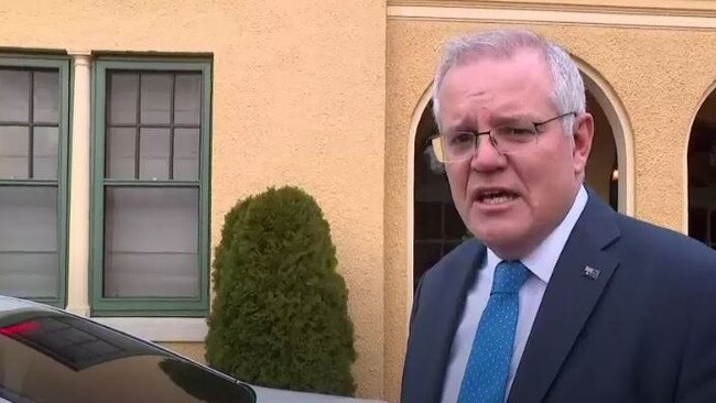 PM Scott Morrison emerges from two weeks of quarantine at the Lodge. Source: ABC News