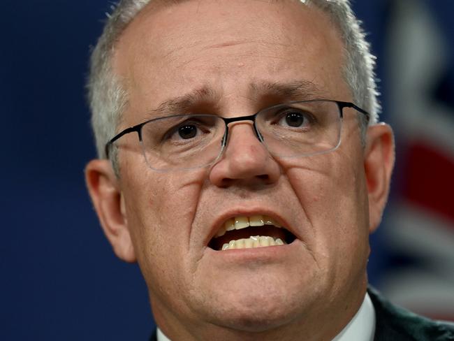 SYDNEY, AUSTRALIA - NewsWire Photos APRIL, 27, 2021: Prime Minister Scott Morrison speaks to the media during a press conference in Sydney. Picture: NCA NewsWire/Bianca De Marchi