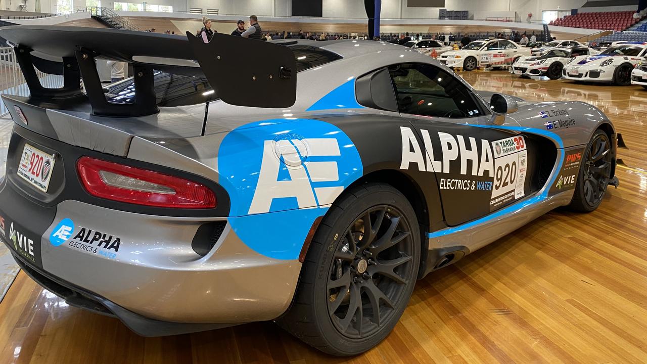 The Dodge Viper of Targa Tasmania leader Eddie Maguire in the Silverdome after the event was cancelled. Picture James Bresnehan.jpg