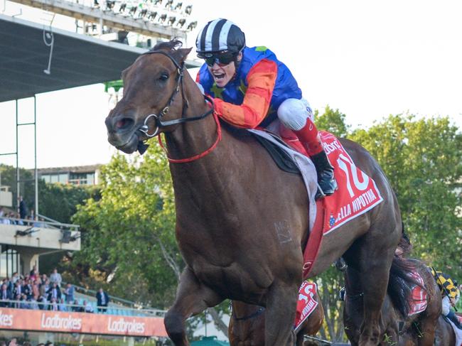 Bella Nipotina ridden by Craig Williams wins the Ladbrokes Manikato Stakes at Moonee Valley Racecourse on October 22, 2022 in Moonee Ponds, Australia. (Photo by Reg Ryan/Racing Photos via Getty Images)