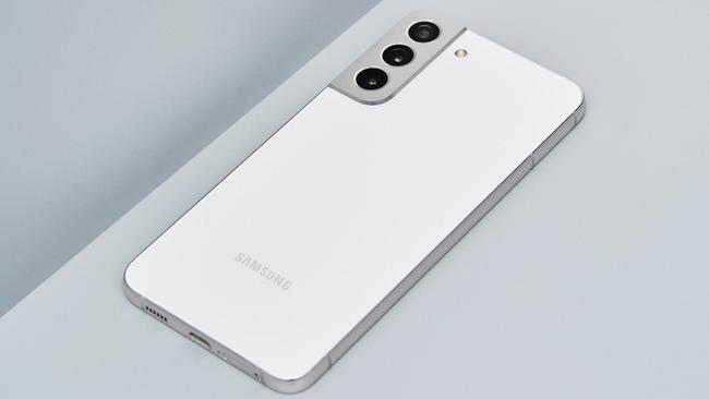 The Galaxy S22 + in phantom white.