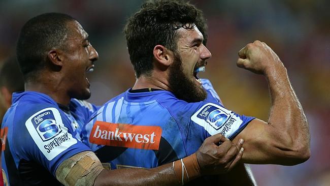 Force fullback Jayden Hayward celebrates.