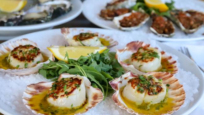 Cyren’s scallops, natural oysters and oysters kilpatrick. Picture: Jenifer Jagielski