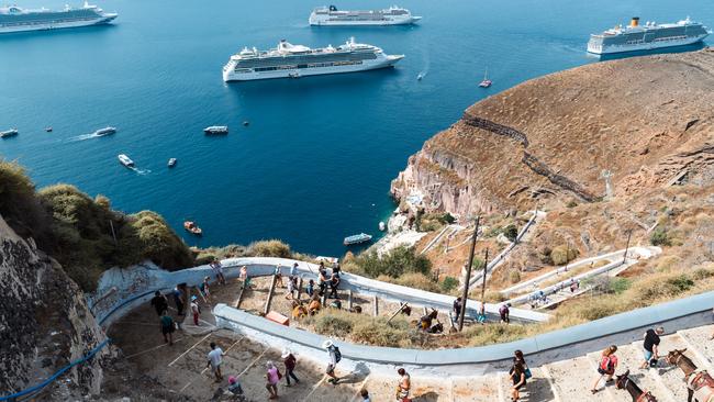 The steep cliffs of Santorini.