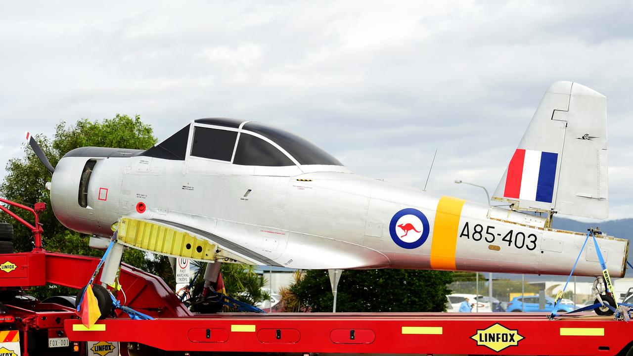 Two restored Royal Australian Air Force aircraft veterans- a Mirage fighter jet A3-55 and a Winjeel Trainer??? A85-403 - arrived at Townsville RAAF Base. Picture: Alix Sweeney