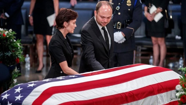 Poison victim Vladimir Kara-Murza and wife Evgenia at John McCain’s funeral. Picture: Rex Features