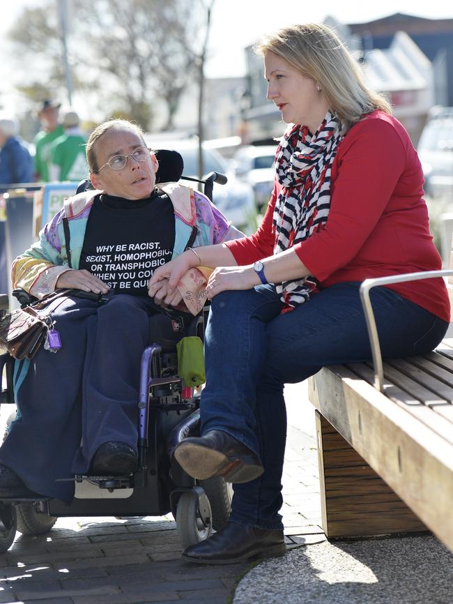 Centre Alliance candidate Rebekha Sharkie is seen Donna Brook, campaigning at a pre-poll booth in Victor Harbor. Picture: AAP / David Mariuz