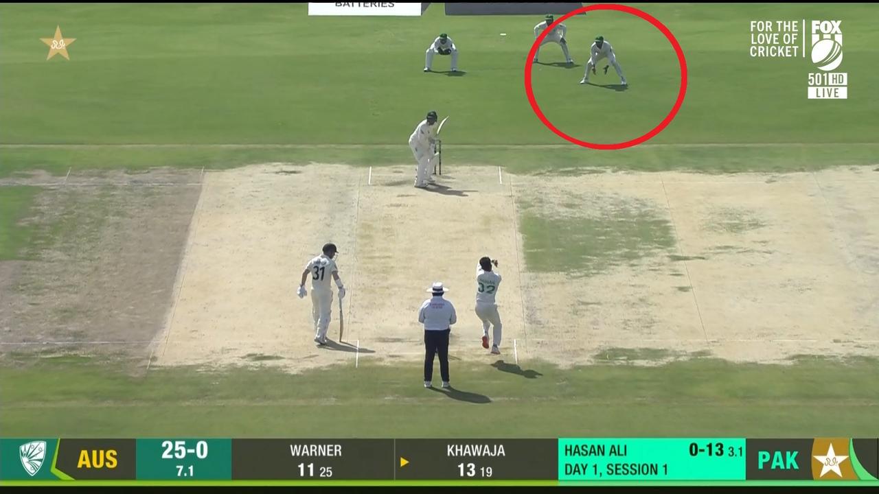 Pakistan move their second slip forward. Photo: Kayo, Fox Sports.