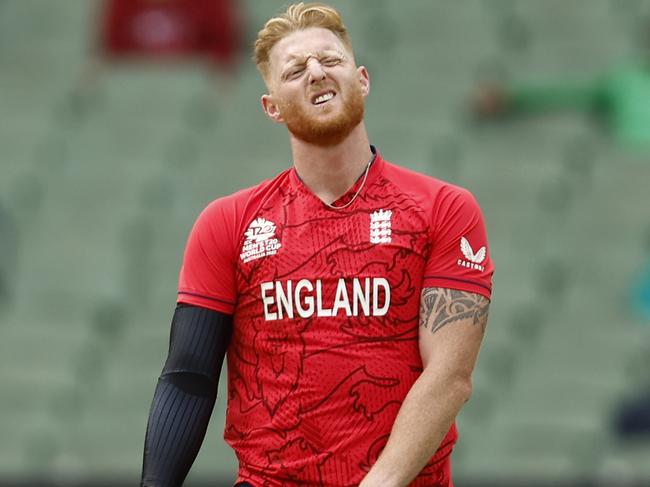 MELBOURNE, AUSTRALIA - OCTOBER 26: Ben Stokes of England reacts during the ICC Men's T20 World Cup match between England and Ireland at Melbourne Cricket Ground on October 26, 2022 in Melbourne, Australia. (Photo by Darrian Traynor/Getty Images)