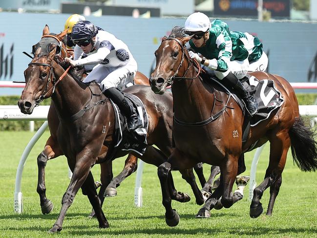 SYDNEY, AUSTRALIA - FEBRUARY 15: Jordan Childs riding Magic Time win Race 5 Expressway Stakes during Sydney Racing at Royal Randwick Racecourse on February 15, 2025 in Sydney, Australia. (Photo by Jeremy Ng/Getty Images)