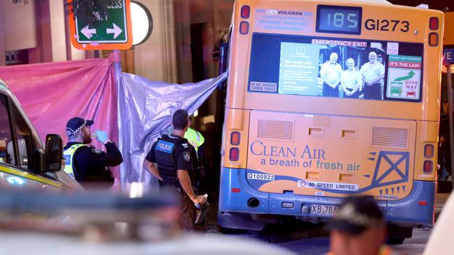 The scene of a crash in Brisbane CBD that killed 18-year-old Tia Cameron. Picture: NewsWire / Steve Pohlner