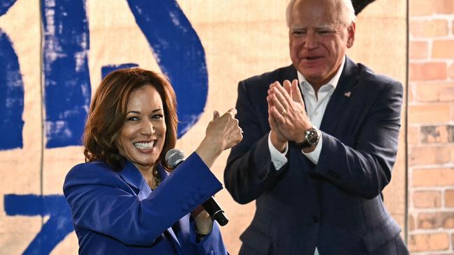 Democratic presidential candidate Kamala Harris and her running mate, Minnesota Governor Tim Walz. Picture: Angela Weiss/AFP