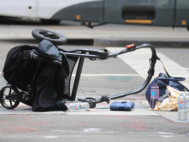 The aftermath of the scene after a car struck pedestrians in Melbourne CBD. Picture: Alex Coppel