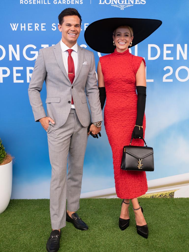 Kingston with her fiance, former Bachelor Jimmy Nicholson. Picture: Wendell Teodoro/Getty Images for ATC