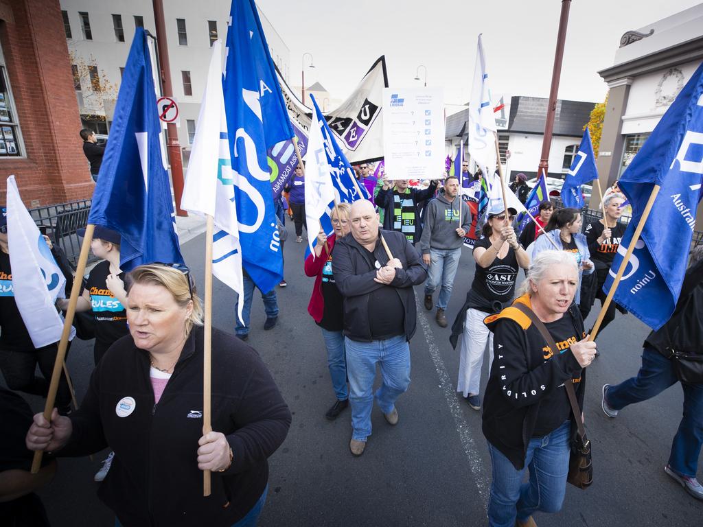 Annual May Day march by Unions in Hobart. Picture: RICHARD JUPE