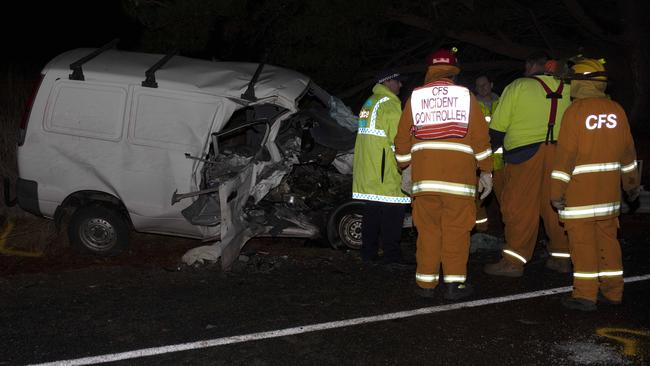 Major Crash Investigators, CFS and Police attend crash scene on Victor Harbor Road. Picture: Emma Brasier