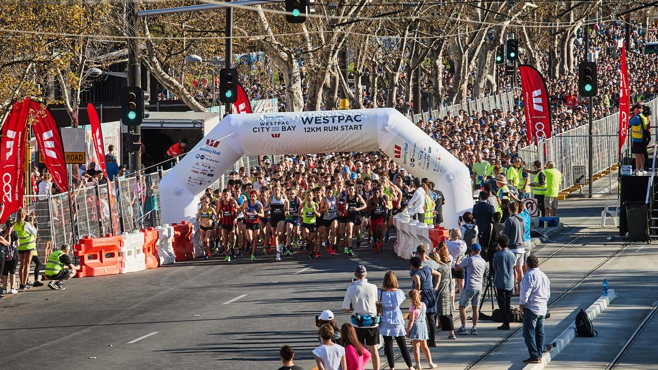 The start of the 12km City to Bay run in Adelaide, Sunday, Sept. 15, 2019. Picture: MATT LOXTON