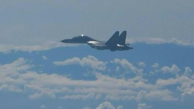 A Chinese military jet conducts military exercises near Taiwan in August. Picture: AFP