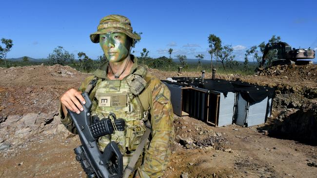 Exercise Brolga Run at the Townsville Field Training Area at High Range. Soldiers from 3CER build a Brigade Command Post bunker. 3CER construction troop commander Lieutenant Jisang Yu. Picture: Evan Morgan