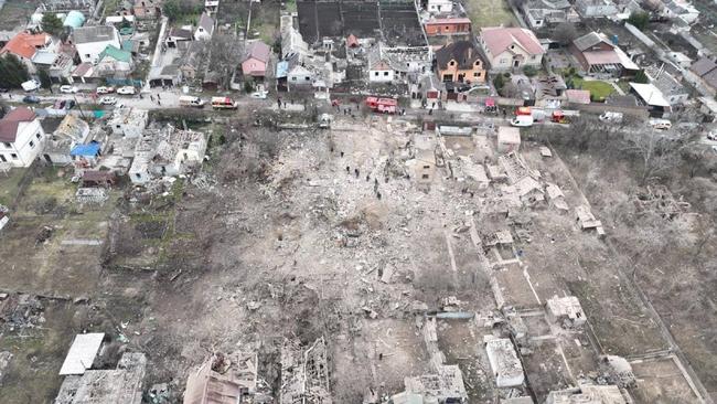 Ukrainian rescuers working at the site of a missile attack in Zaporizhzhia, amid the Russian invasion in Ukraine. Picture: Handout / Telegram / @ivan_fedorov_zp / AFP