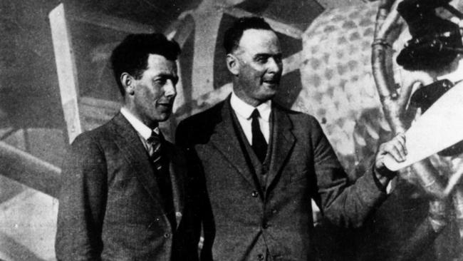 John Moncrieff (left) and George Hood at the Richmond aerodrome ahead of their fateful flight.