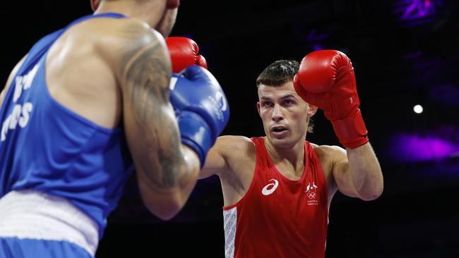 Harry Garside in his Paris Olympics bout against Richard Kovacs. Picture: Michael Klein