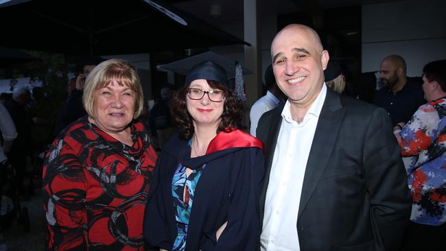 Helan, Trish and Jason Stoyanoff celebrate graduation. Picture: Alan Barber