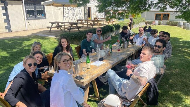 Port Adelaide players catching up at Alpha Box &amp; Dice winery in McLaren Vale.