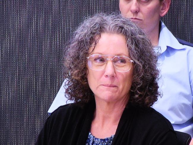 Kathleen Folbigg appears on a video link screened a the NSW Coroners Court, Sydney, Monday, April 29, 2019. Picture: Peter Rae