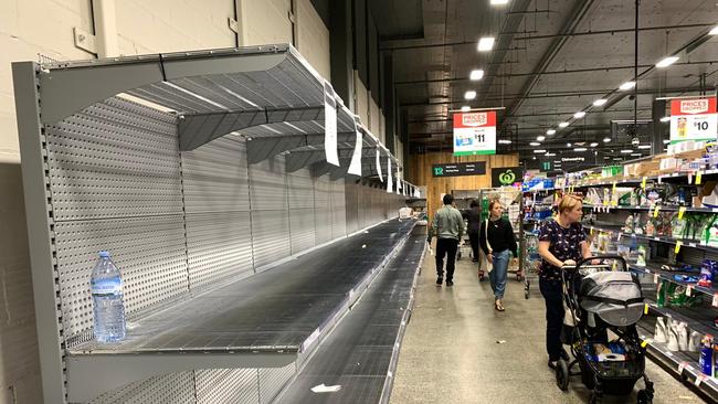 Supermarkets across Australia have experienced critical supply shortages due to unprecedented demand from shoppers. Picture: Rohan Kelly