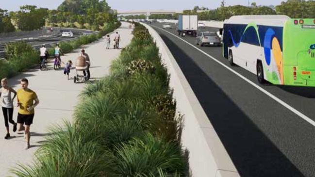 Images of pedestrian walkways near the Coomera Connector being planned for the Gold Coast.