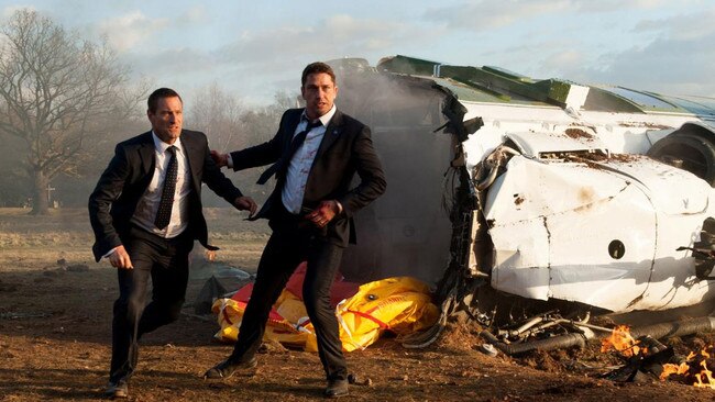 Aaron Eckhart, left, and Gerard Butler in a scene from London Has Fallen. Picture: Focus Features