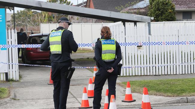 Police at the scene where a newborn baby is fighting for life after being found outside a home in Dandenong North. Friday, August 30. 2024. Picture: David Crosling