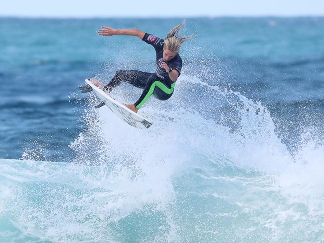 Competitor Kyuss King in the 2021 Vissla Central Coast pro at Avoca Beach Thursday 4th March 2021. pic Sue Graham