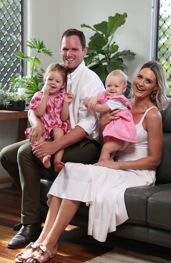 Kimberley Busteed with children Evelyn and Victoria, and husband Chris Simpson. Picture: Peter Wallis