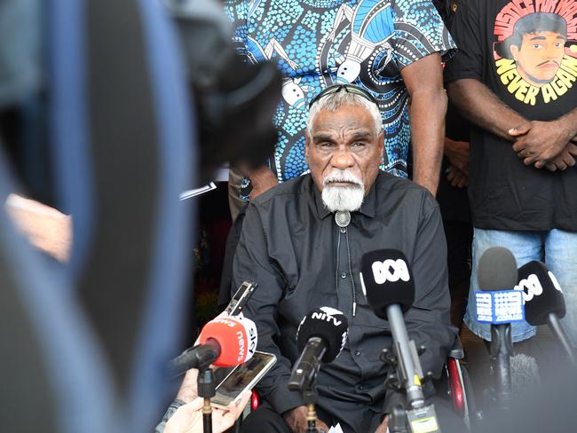 Yuendumu elder Ned Jampijinpa Hargraves outside court. Picture: (A)manda Parkinson