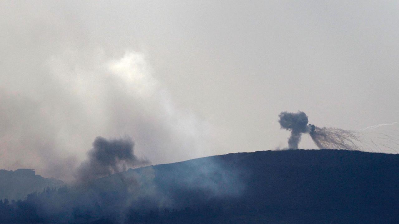 Smoke billowing following Israeli bombardment on the Lebanese village of Markaba. Picture: Jalaa Marey/AFP