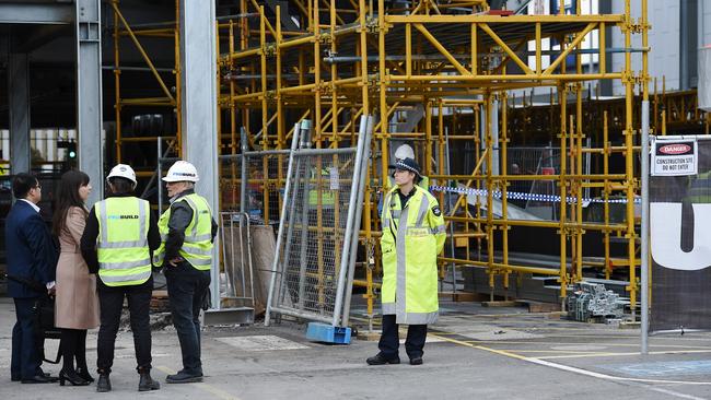 A construction worker was killed at a ProBuild construction site at South Wharf. Picture: Jake Nowakowski